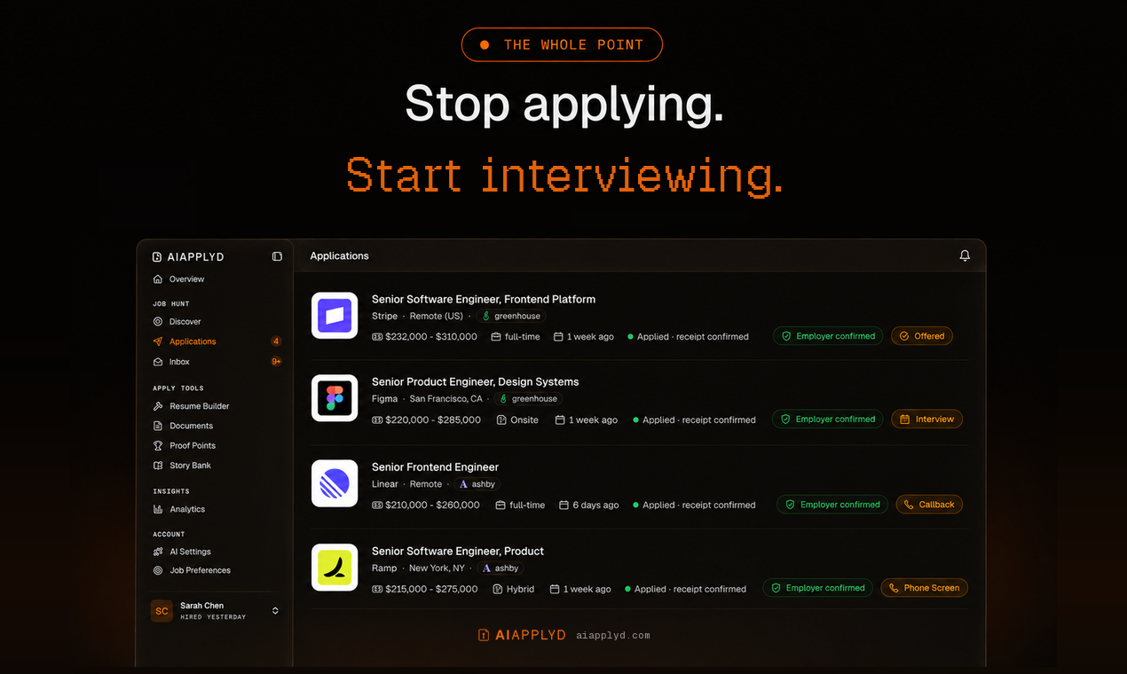 Screenshot of AI Applyd - showing app interface and features