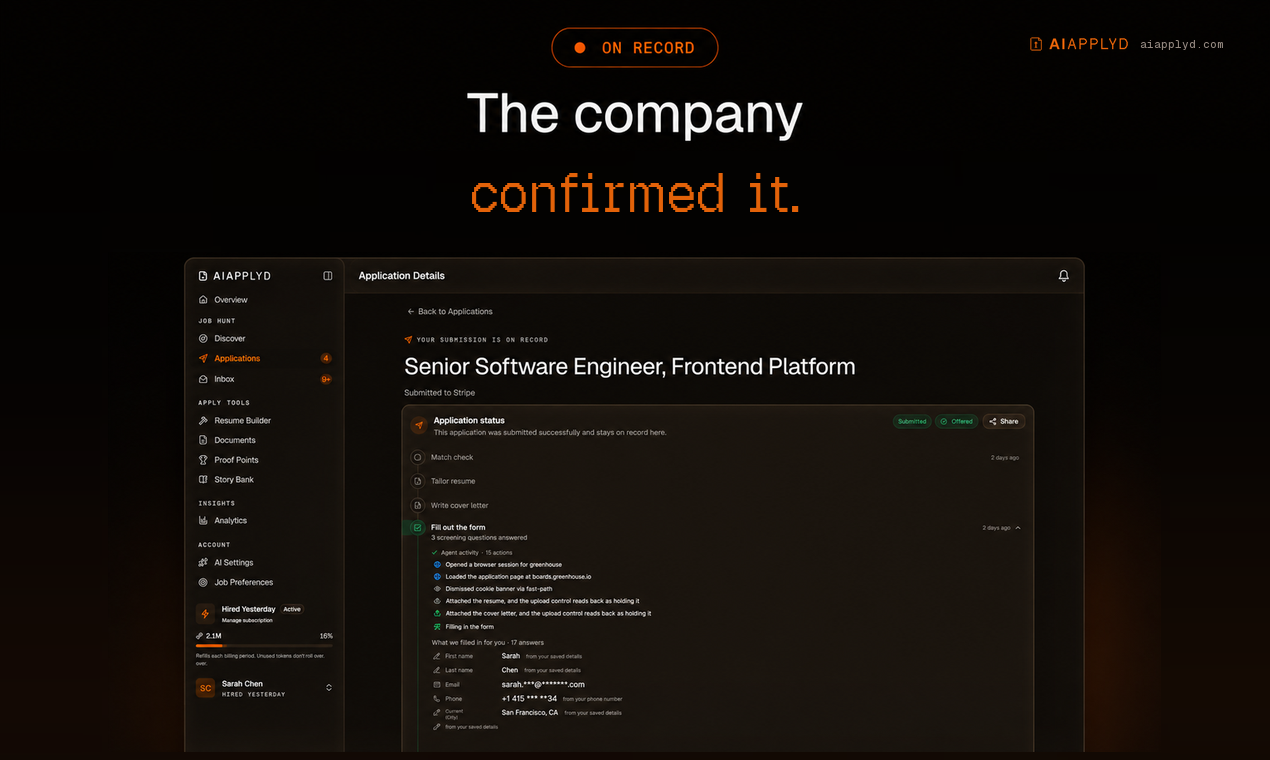 Screenshot of AI Applyd - showing app interface and features