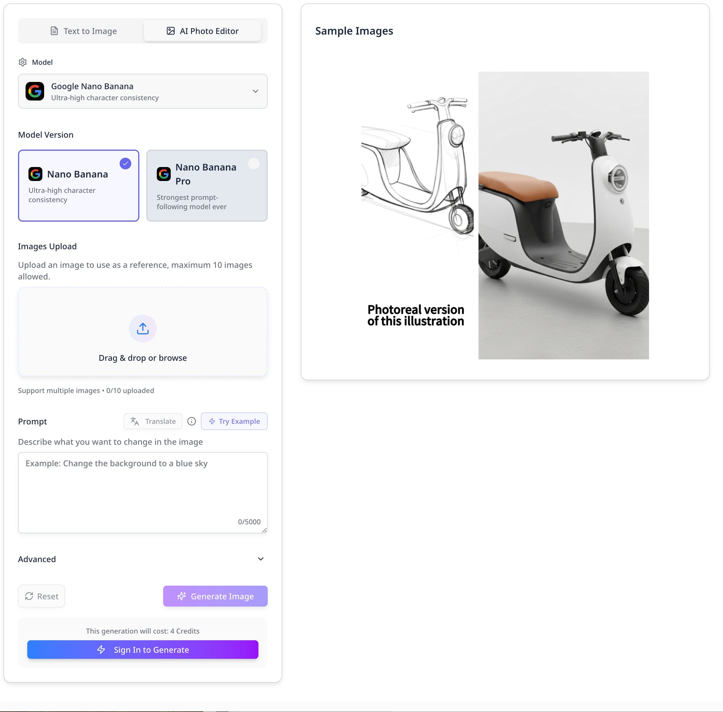 Screenshot of AI Photo Editor - showing app interface and features