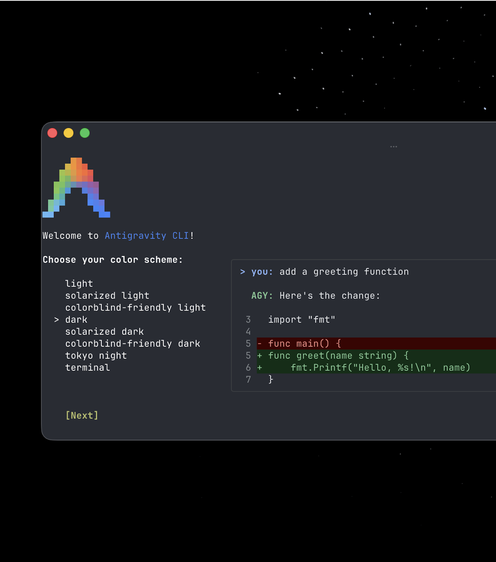 Screenshot of Antigravity - showing app interface and features