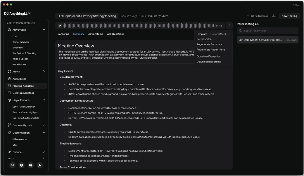 Screenshot of AnythingLLM - showing app interface and features