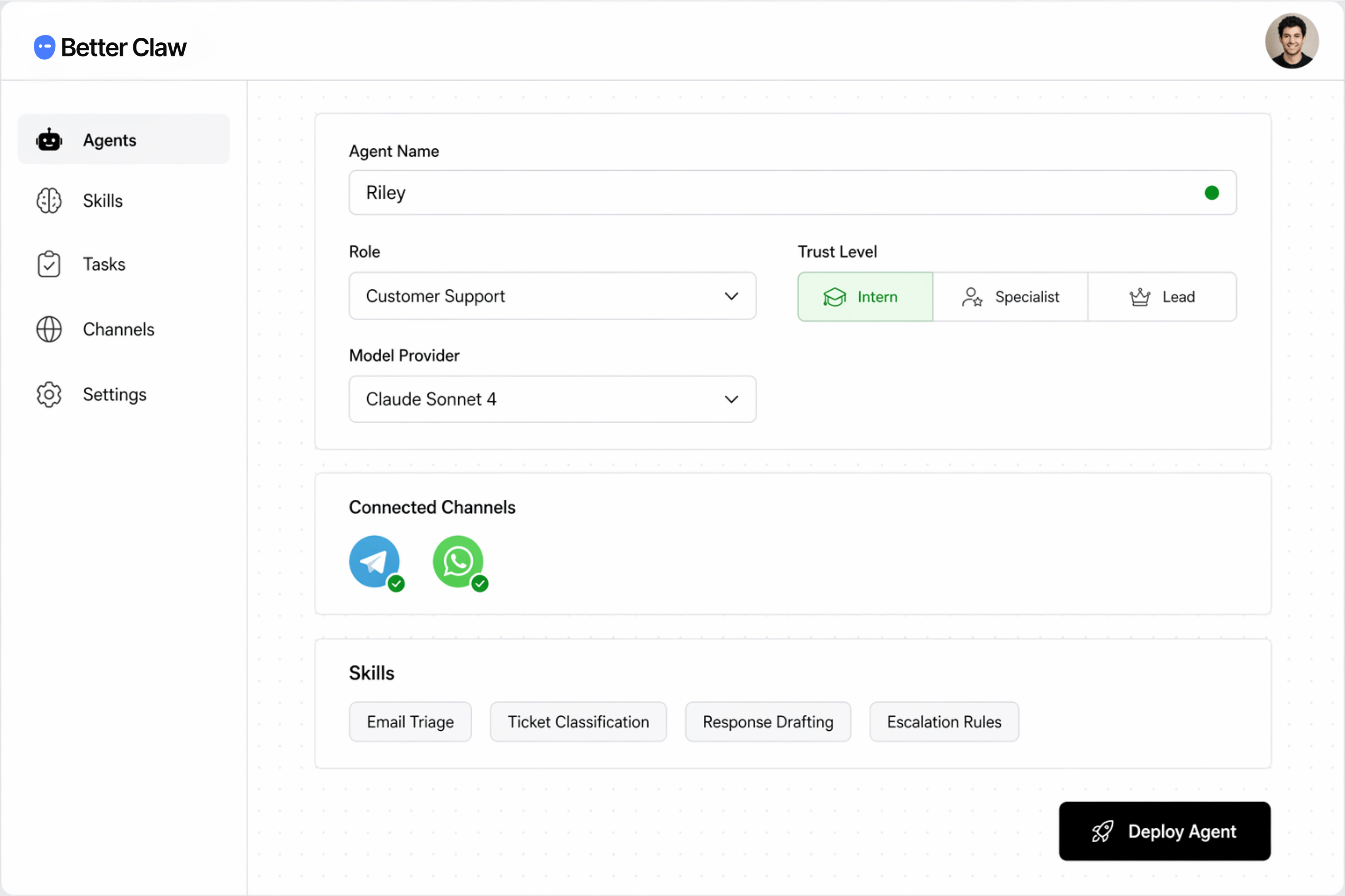 Screenshot of BetterClaw - showing app interface and features