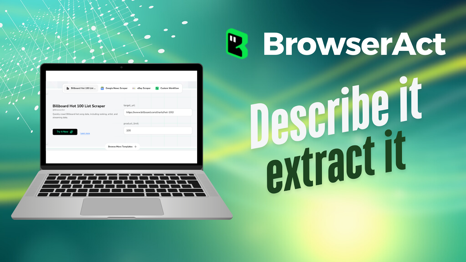 Screenshot of BrowserAct - showing app interface and features