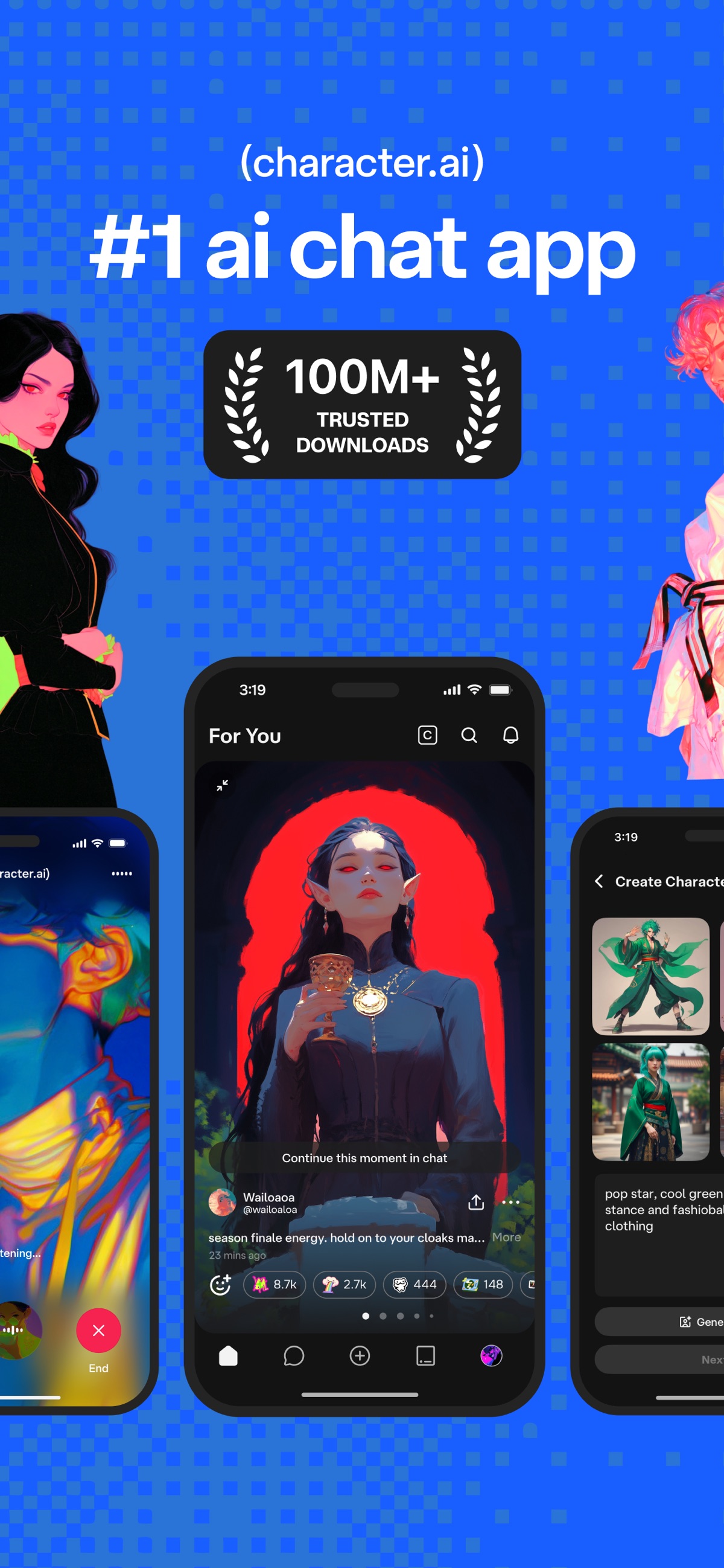 Screenshot of Character.AI - showing app interface and features