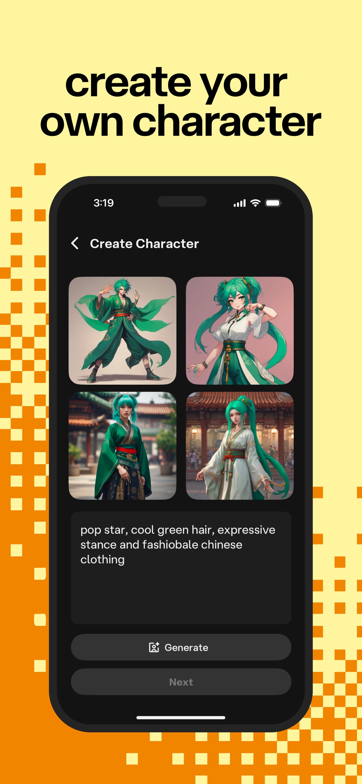 Screenshot of Character.AI - showing app interface and features