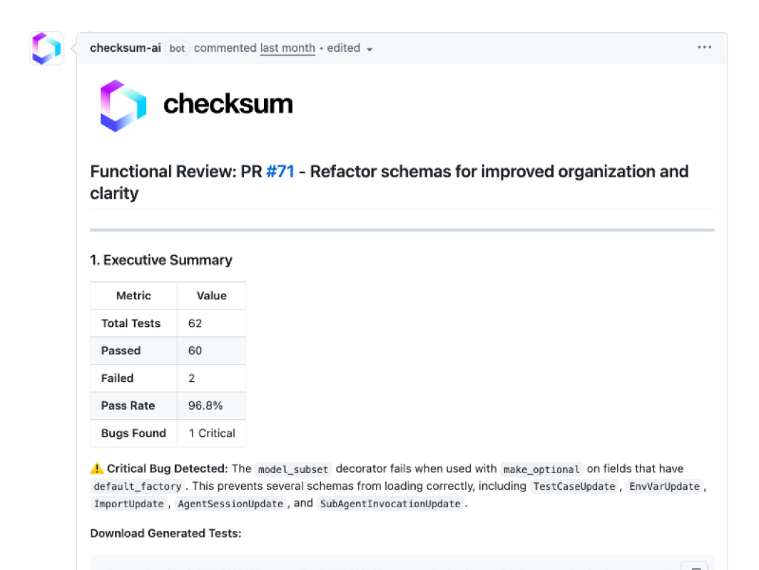 Screenshot of Checksum AI - showing app interface and features