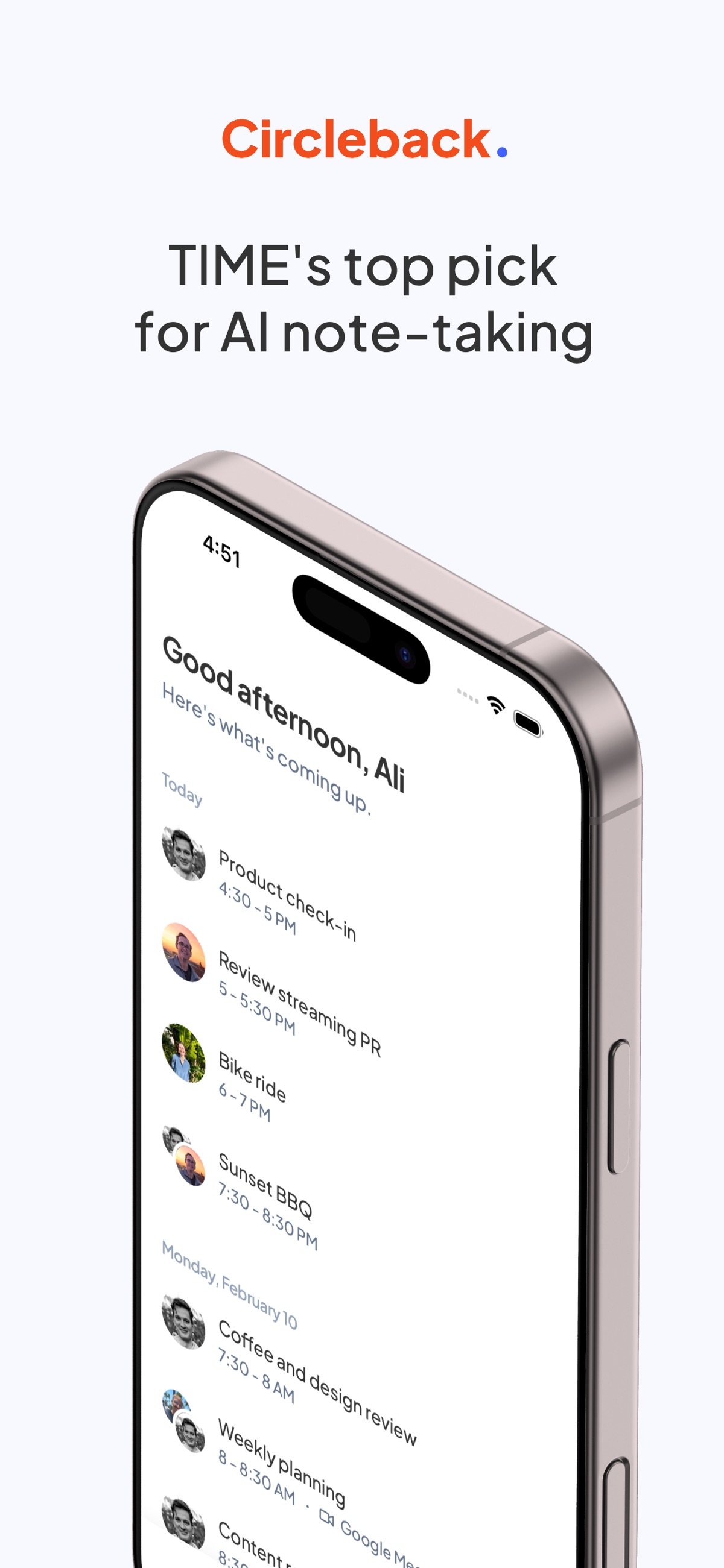 Screenshot of Circleback - showing app interface and features