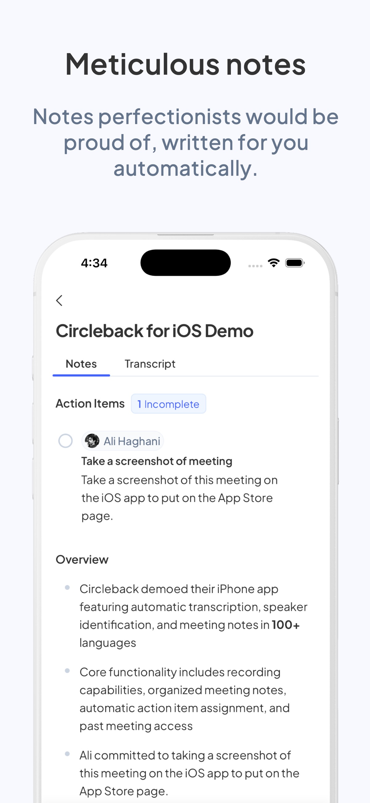 Screenshot of Circleback - showing app interface and features