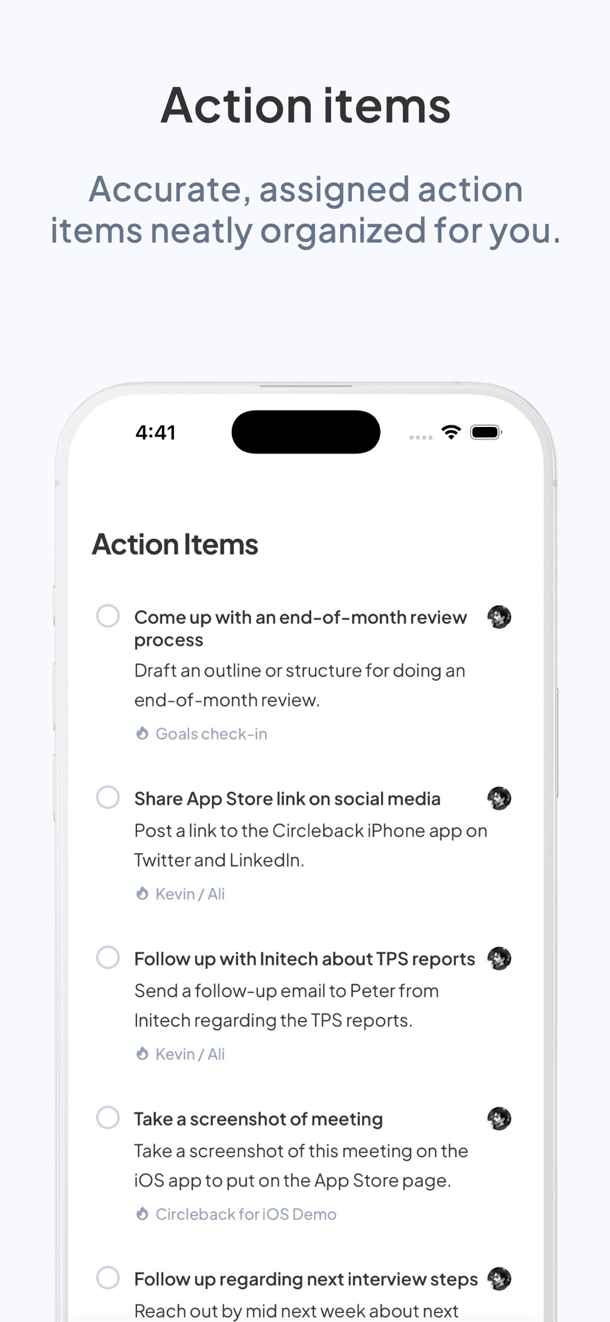 Screenshot of Circleback - showing app interface and features