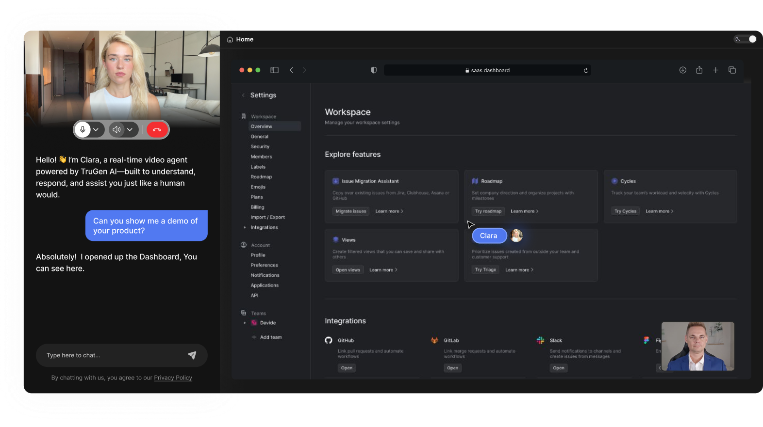 Screenshot of Clara - showing app interface and features