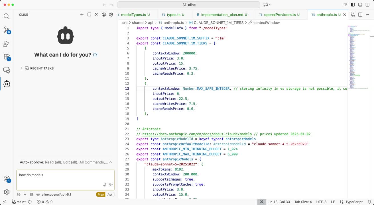 Screenshot of Cline - showing app interface and features