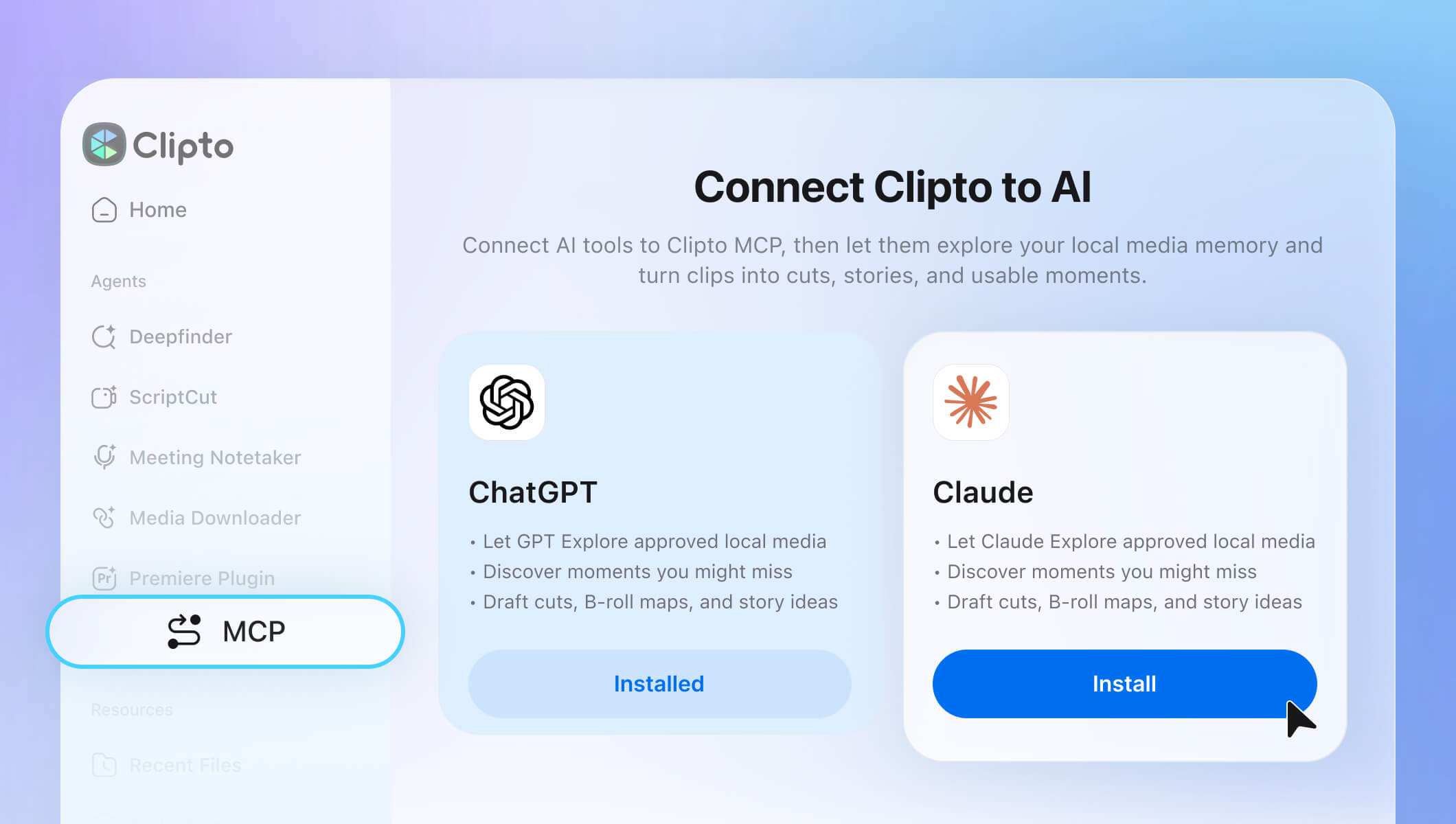 Screenshot of Clipto - showing app interface and features