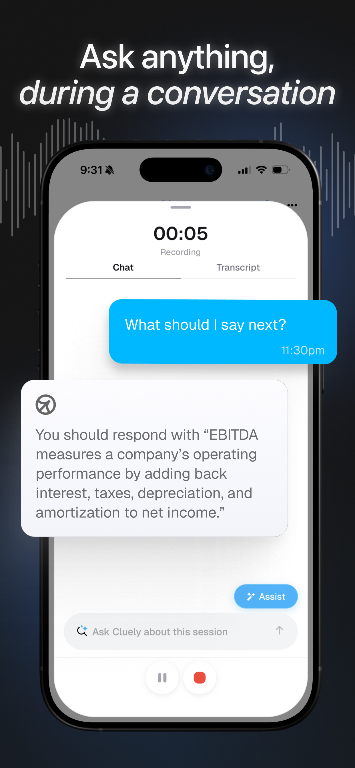 Screenshot of Cluely - showing app interface and features