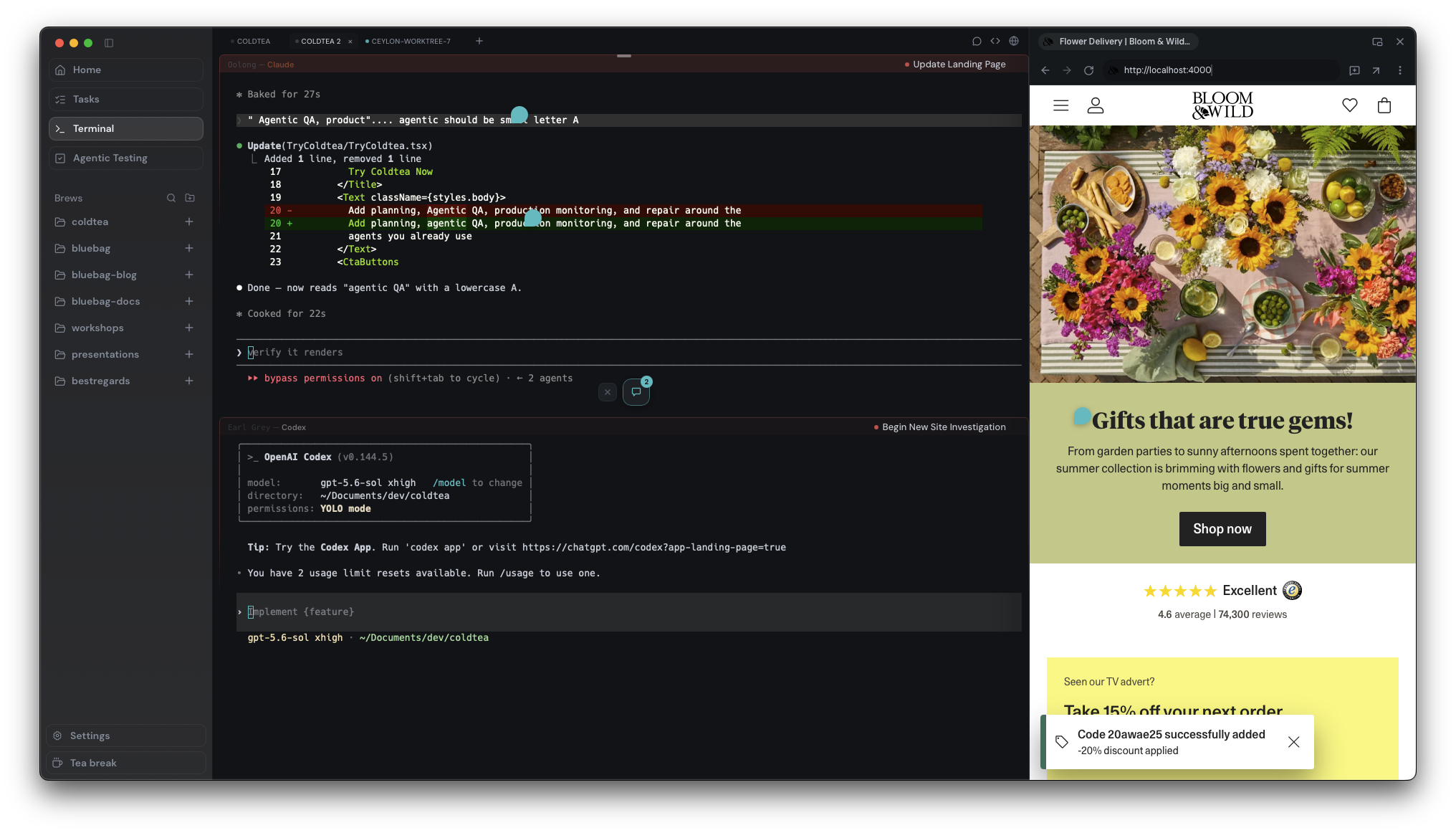 Screenshot of Coldtea - showing app interface and features