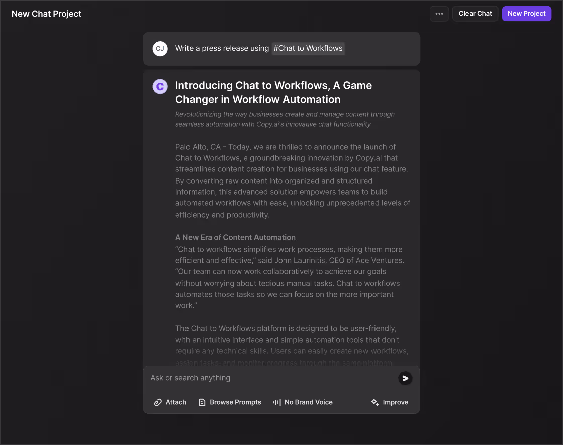 Screenshot of Copy.ai - showing app interface and features
