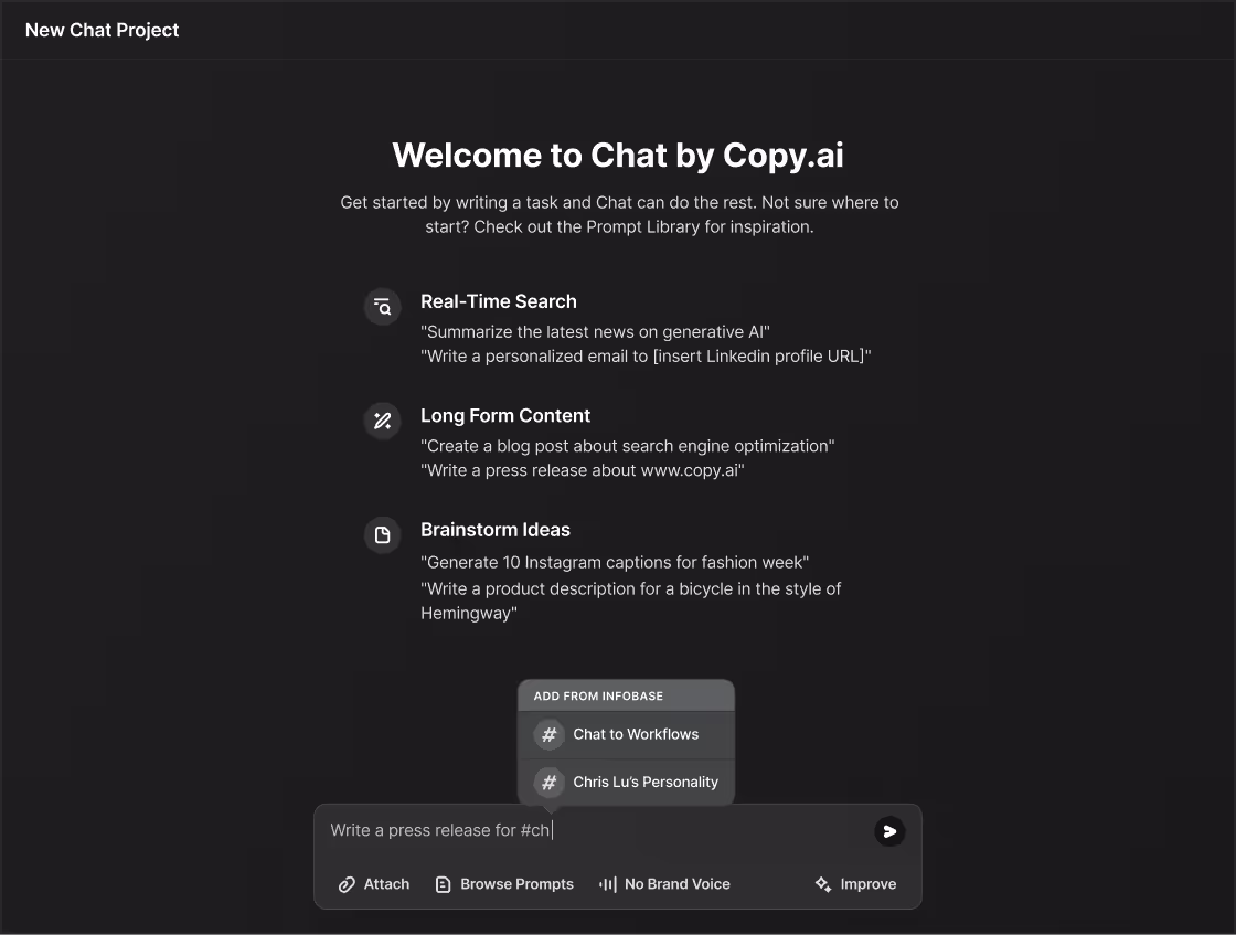 Screenshot of Copy.ai - showing app interface and features