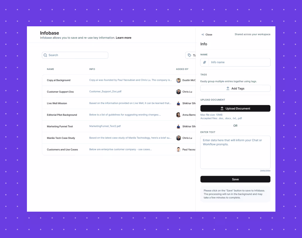 Screenshot of Copy.ai - showing app interface and features