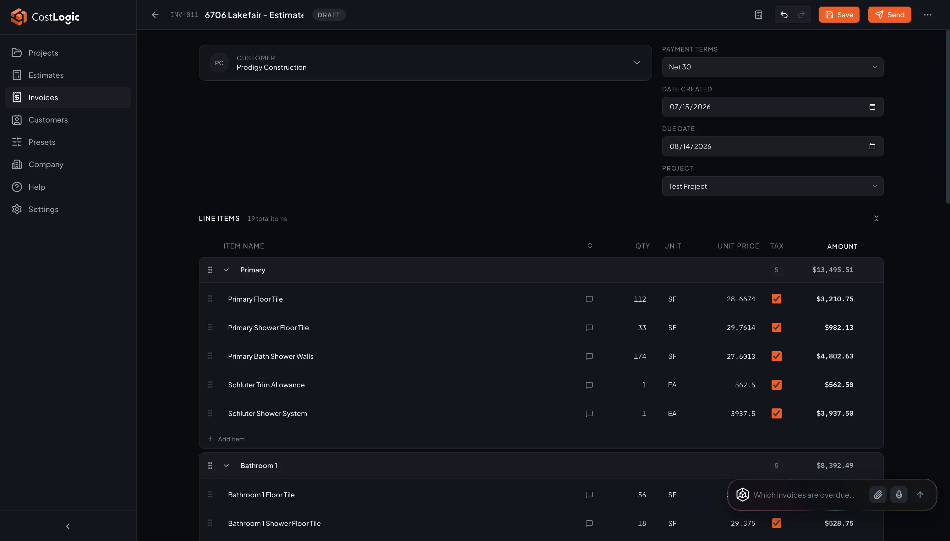 Screenshot of CostLogic - showing app interface and features