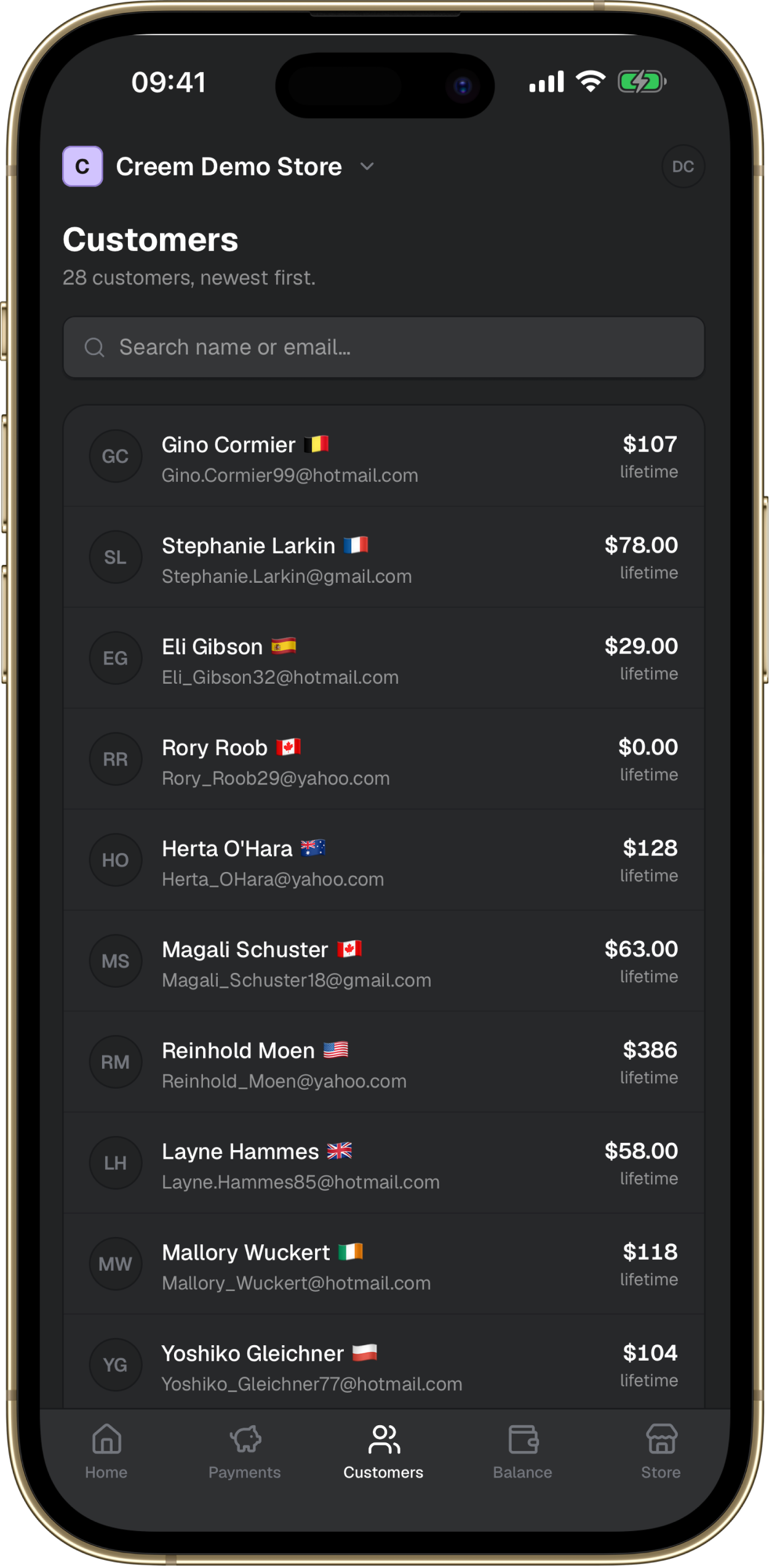 Screenshot of Creem - showing app interface and features