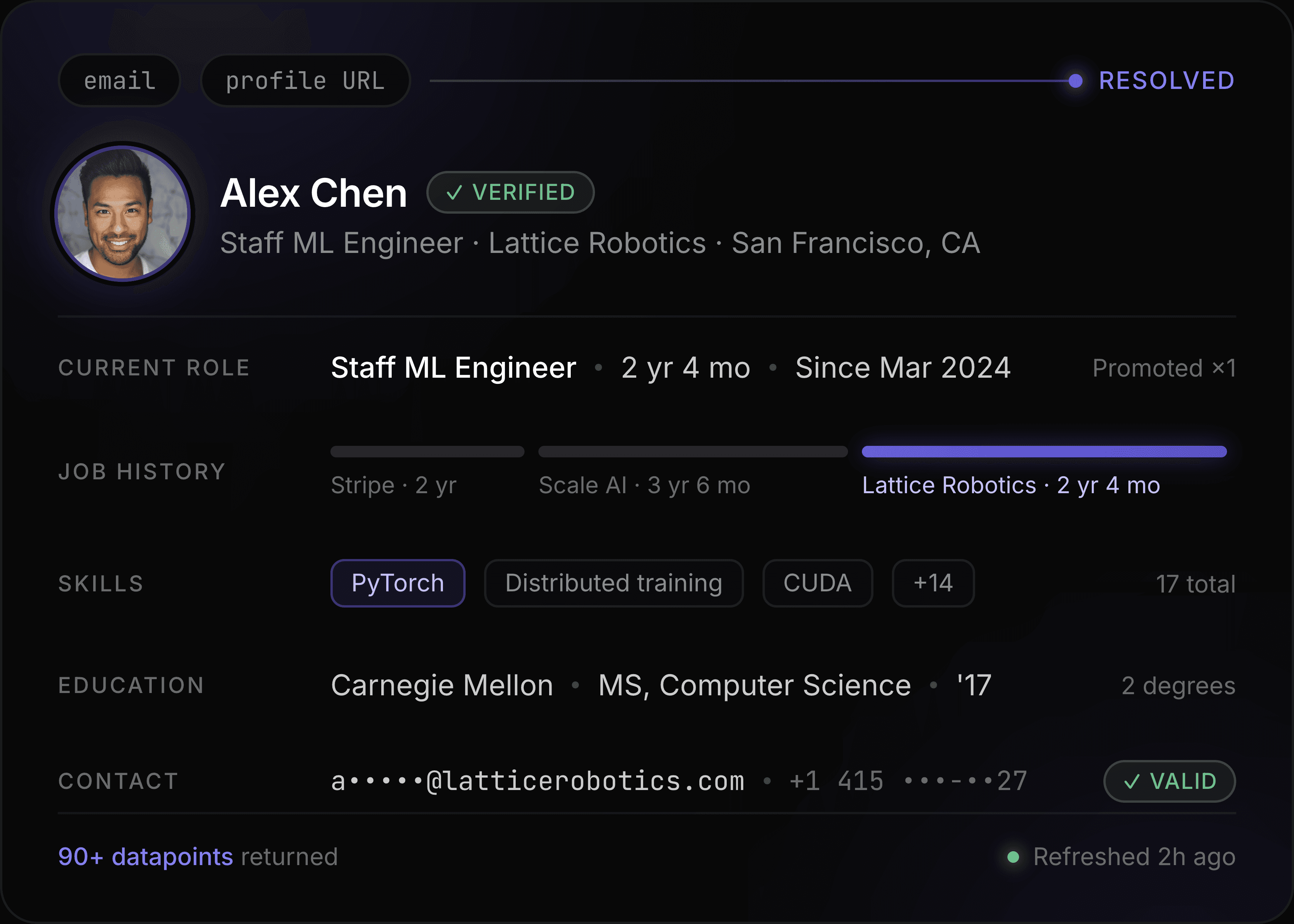 Screenshot of Crustdata - showing app interface and features
