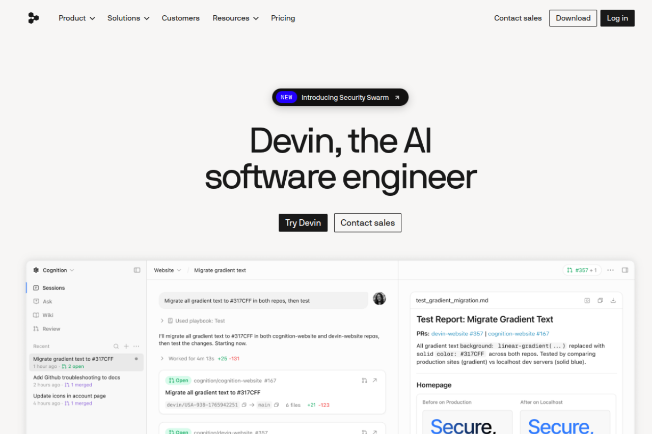 Screenshot of Devin - showing app interface and features