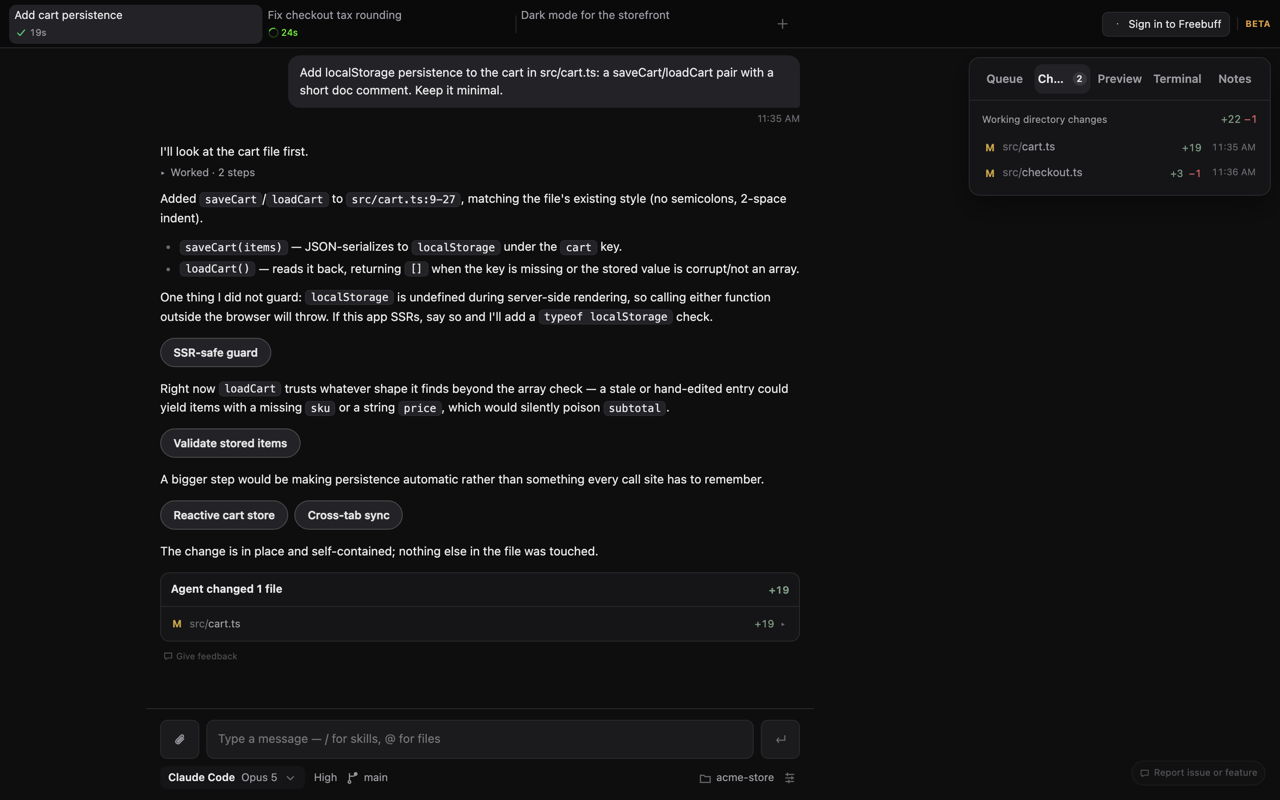 Screenshot of Freebuff - showing app interface and features