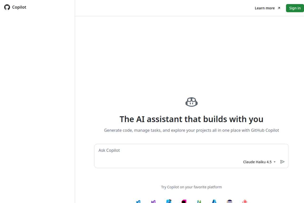 Screenshot of GitHub Copilot - showing app interface and features
