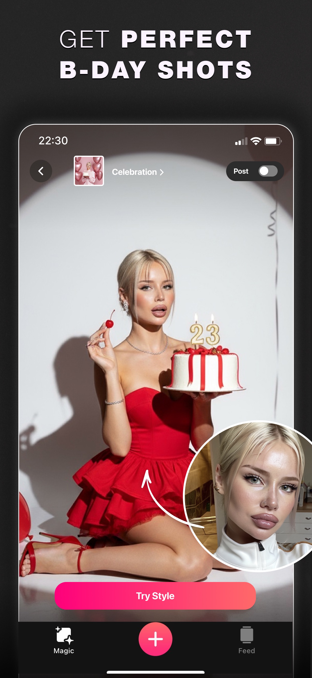 Screenshot of Glam AI - showing app interface and features