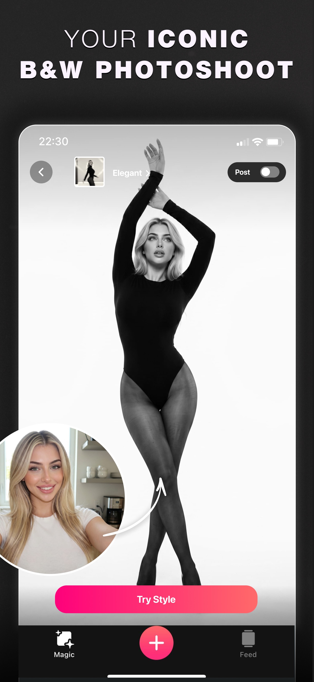 Screenshot of Glam AI - showing app interface and features