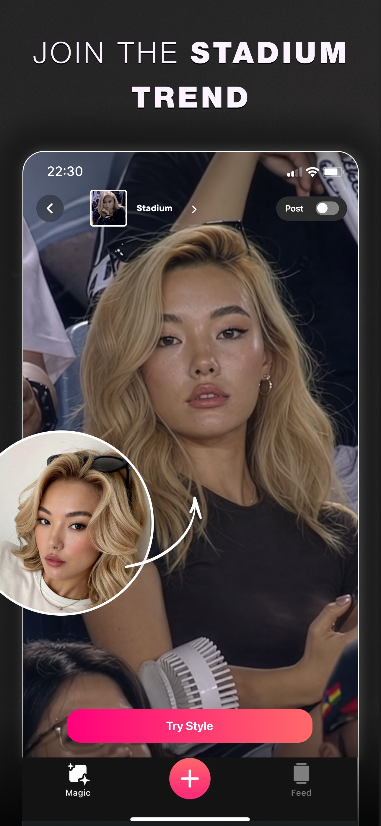 Screenshot of Glam AI - showing app interface and features