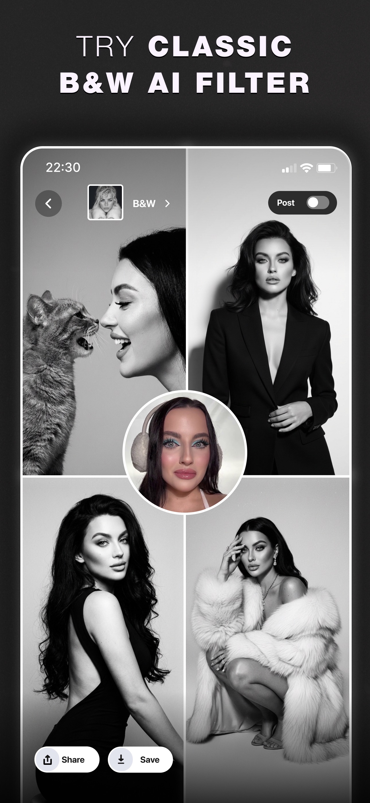 Screenshot of Glam AI - showing app interface and features