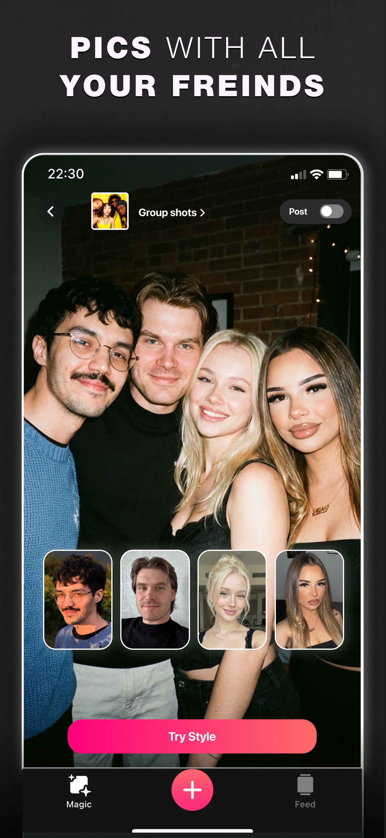 Screenshot of Glam AI - showing app interface and features