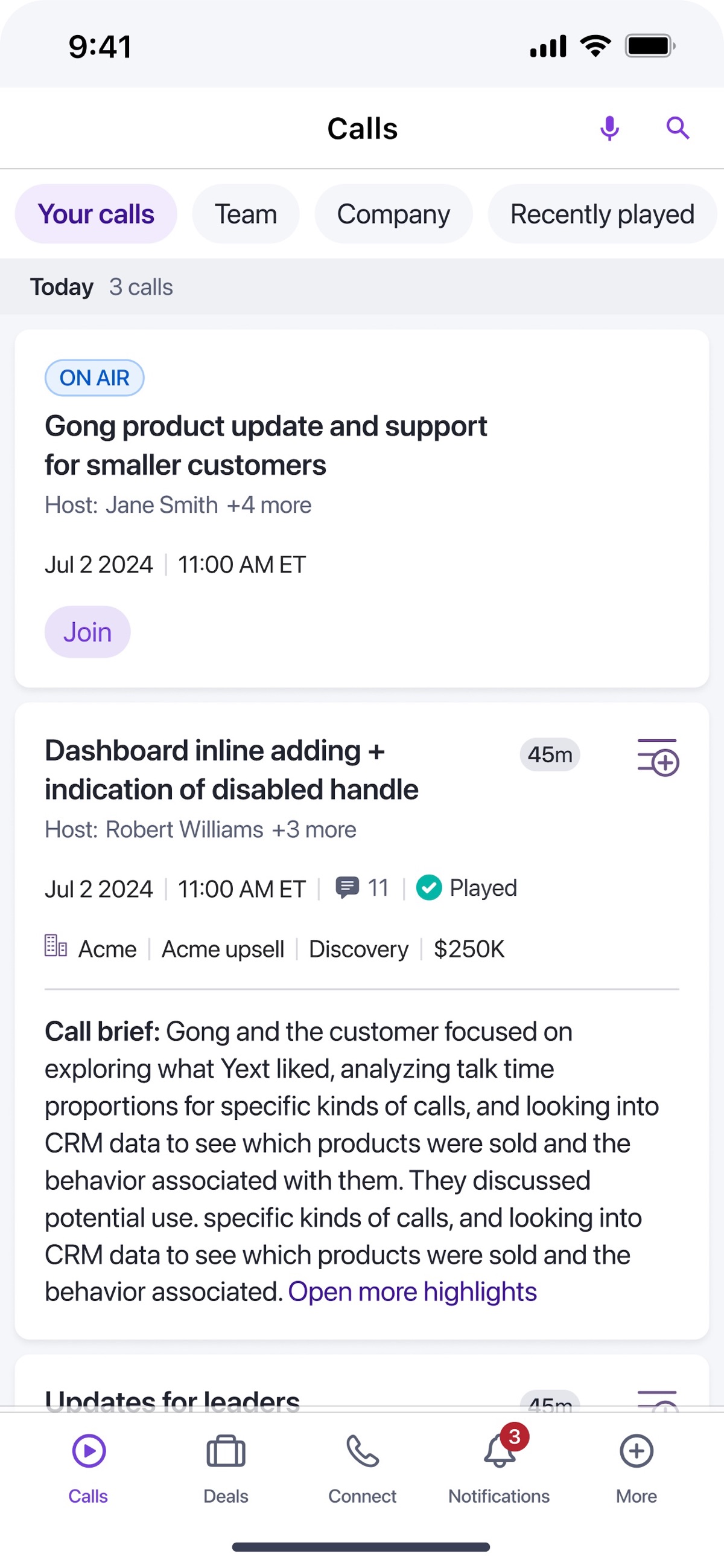 Screenshot of Gong - showing app interface and features