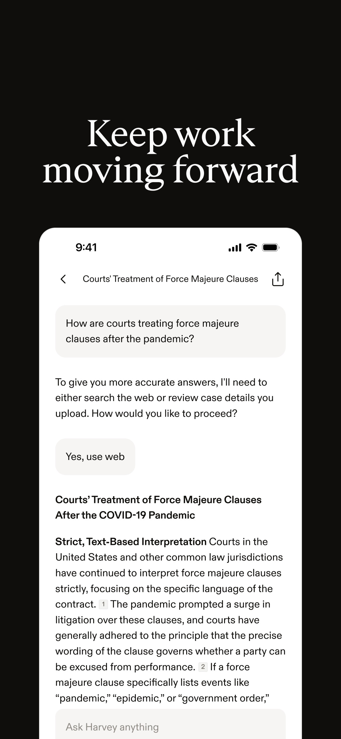 Screenshot of Harvey - showing app interface and features