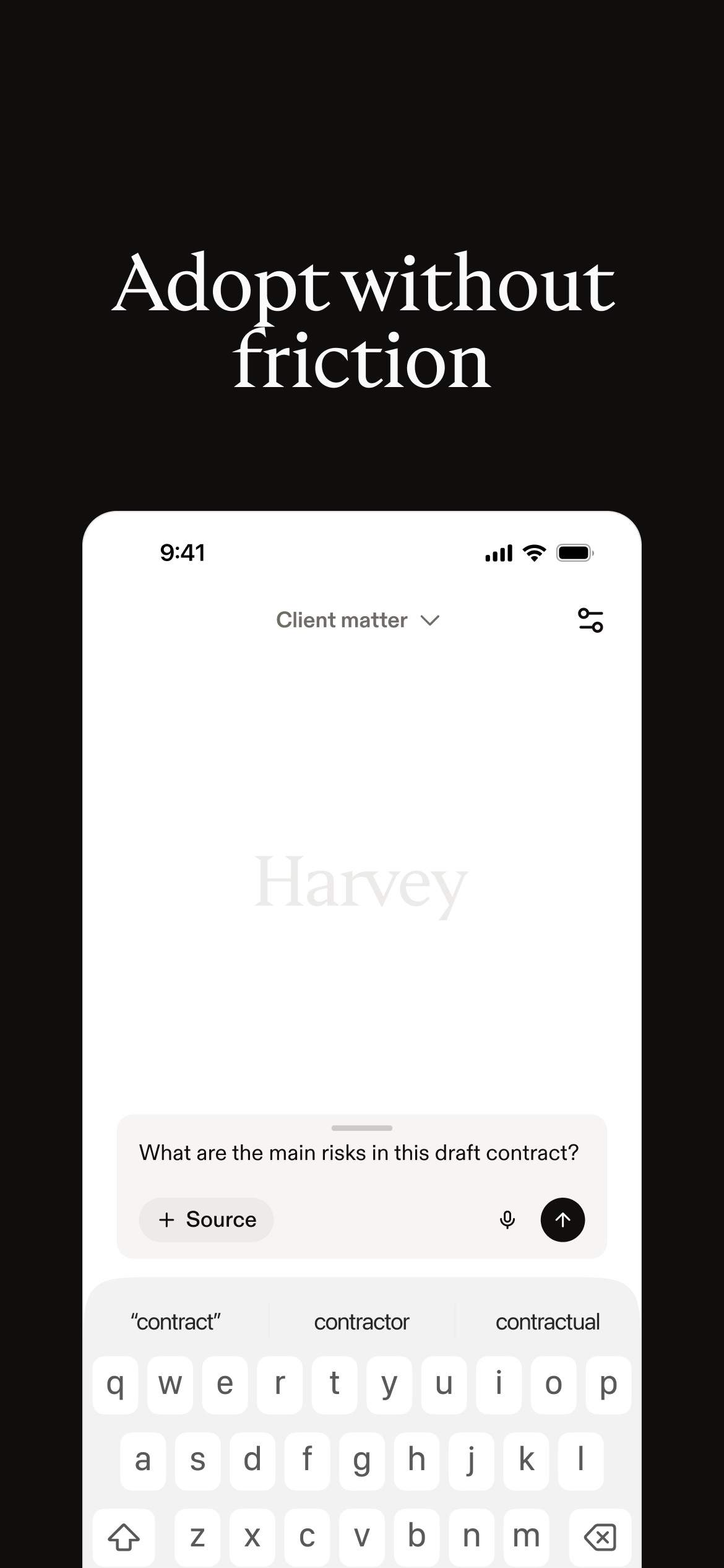 Screenshot of Harvey - showing app interface and features