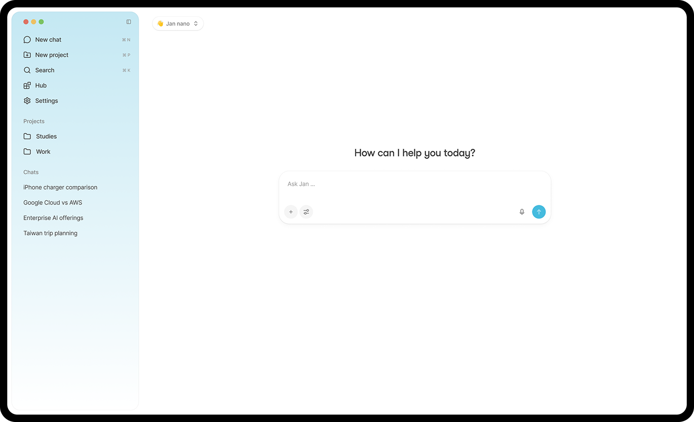 Screenshot of Jan - showing app interface and features