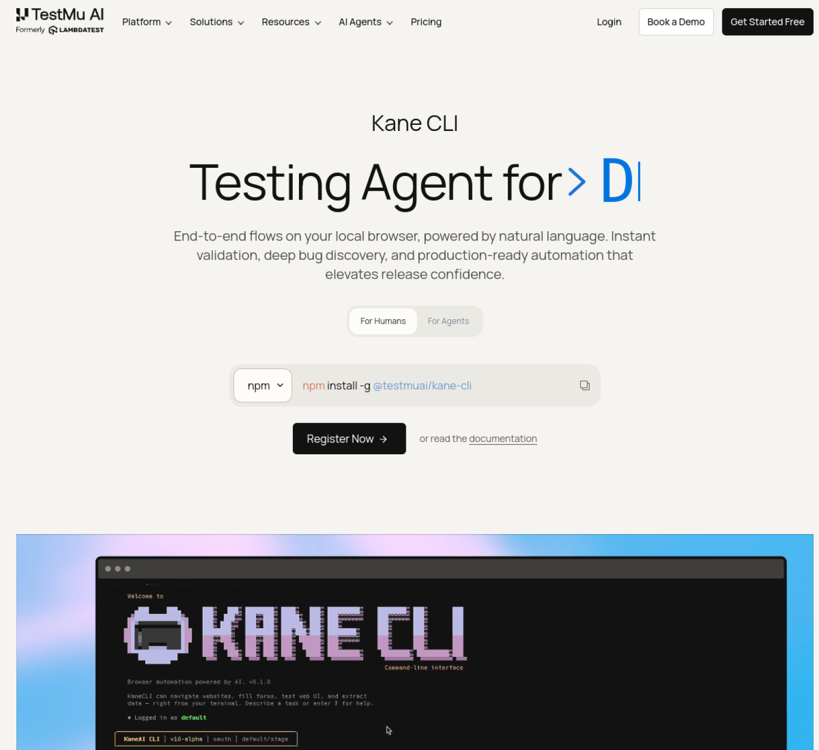Screenshot of Kane CLI - showing app interface and features