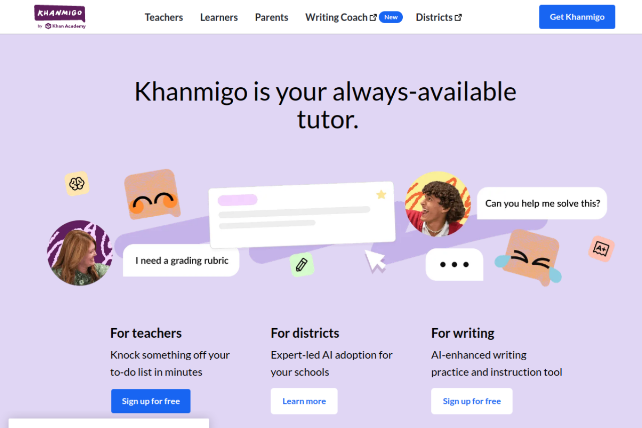 Screenshot of Khanmigo - showing app interface and features