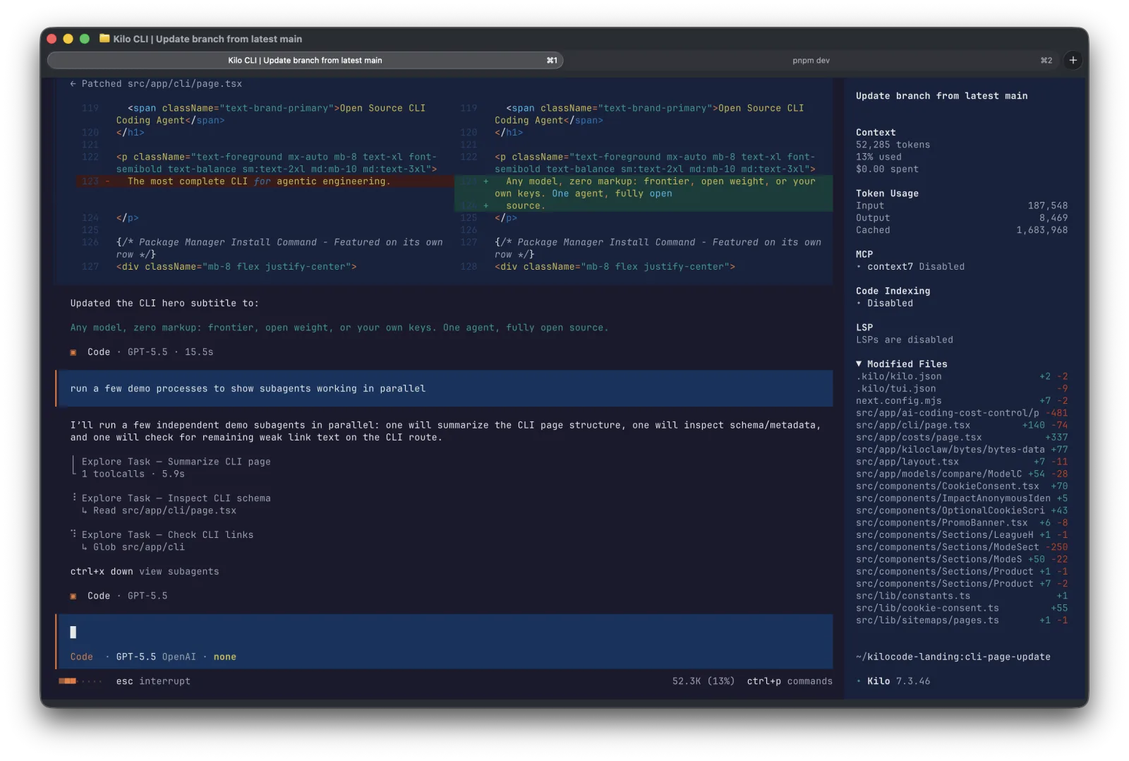Screenshot of Kilo Code - showing app interface and features