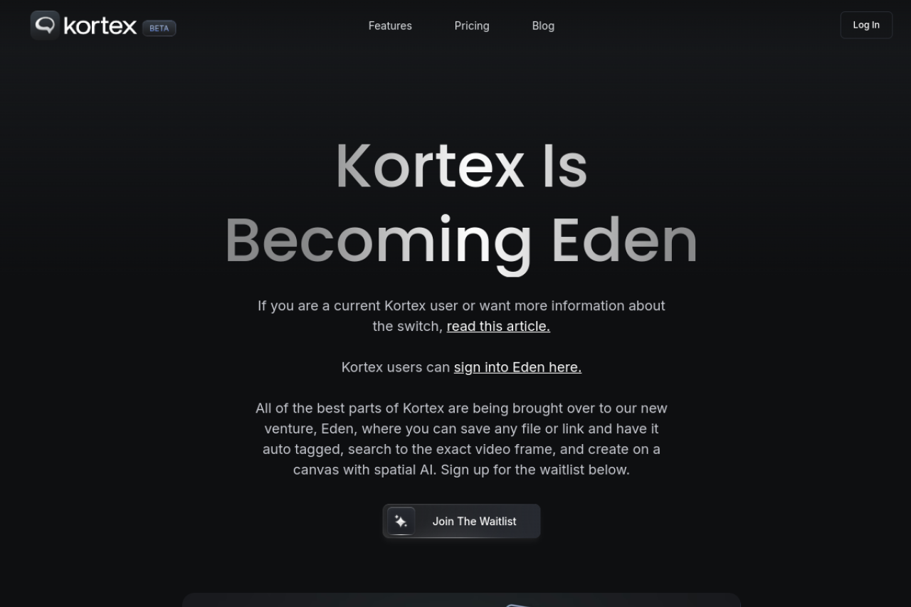 Screenshot of Kortex - showing app interface and features