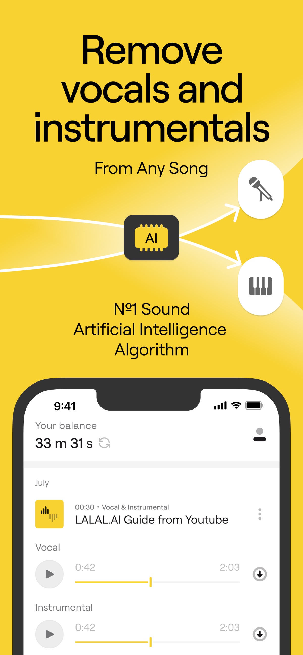 Screenshot of LALAL.AI - showing app interface and features