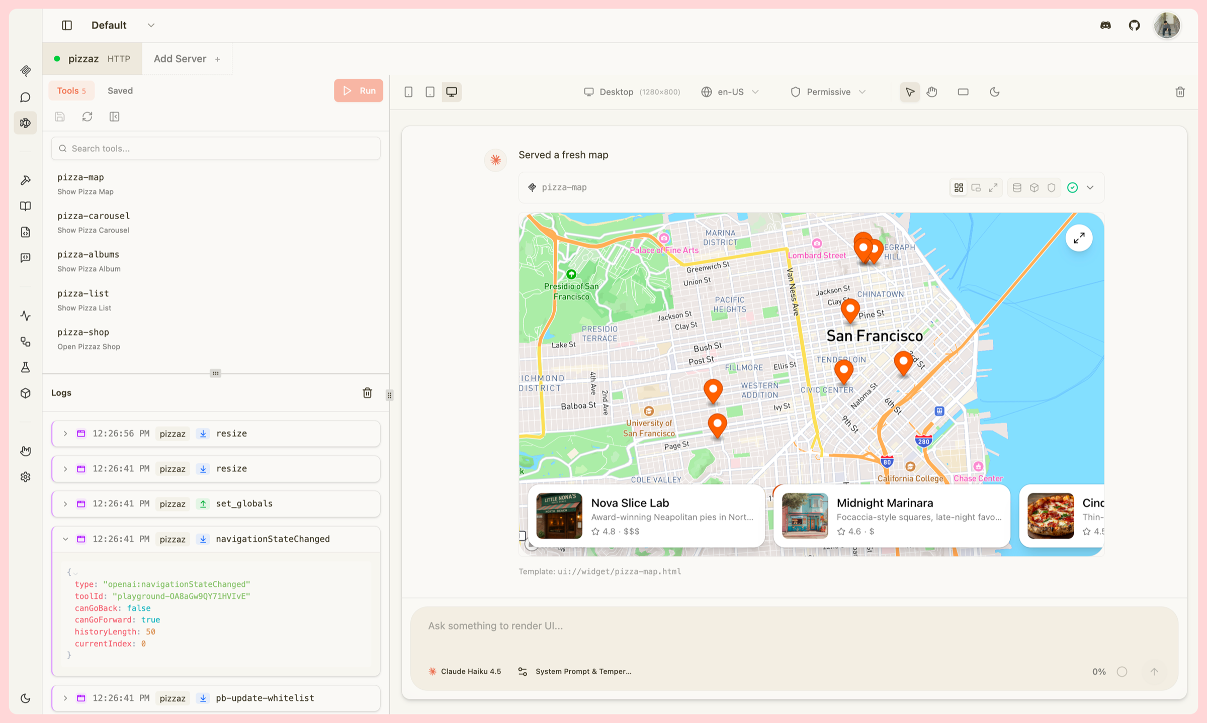 Screenshot of MCPJam - showing app interface and features