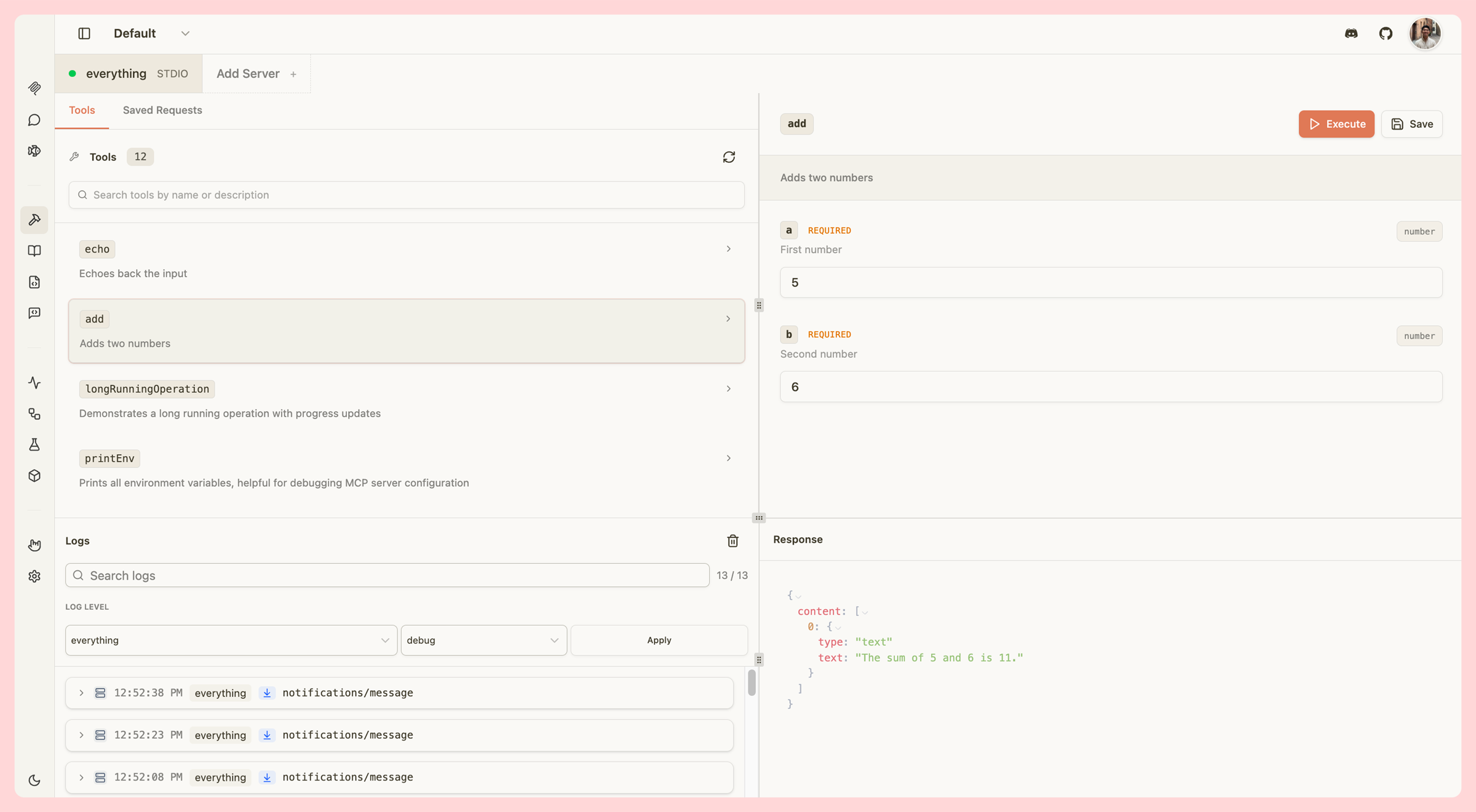 Screenshot of MCPJam - showing app interface and features