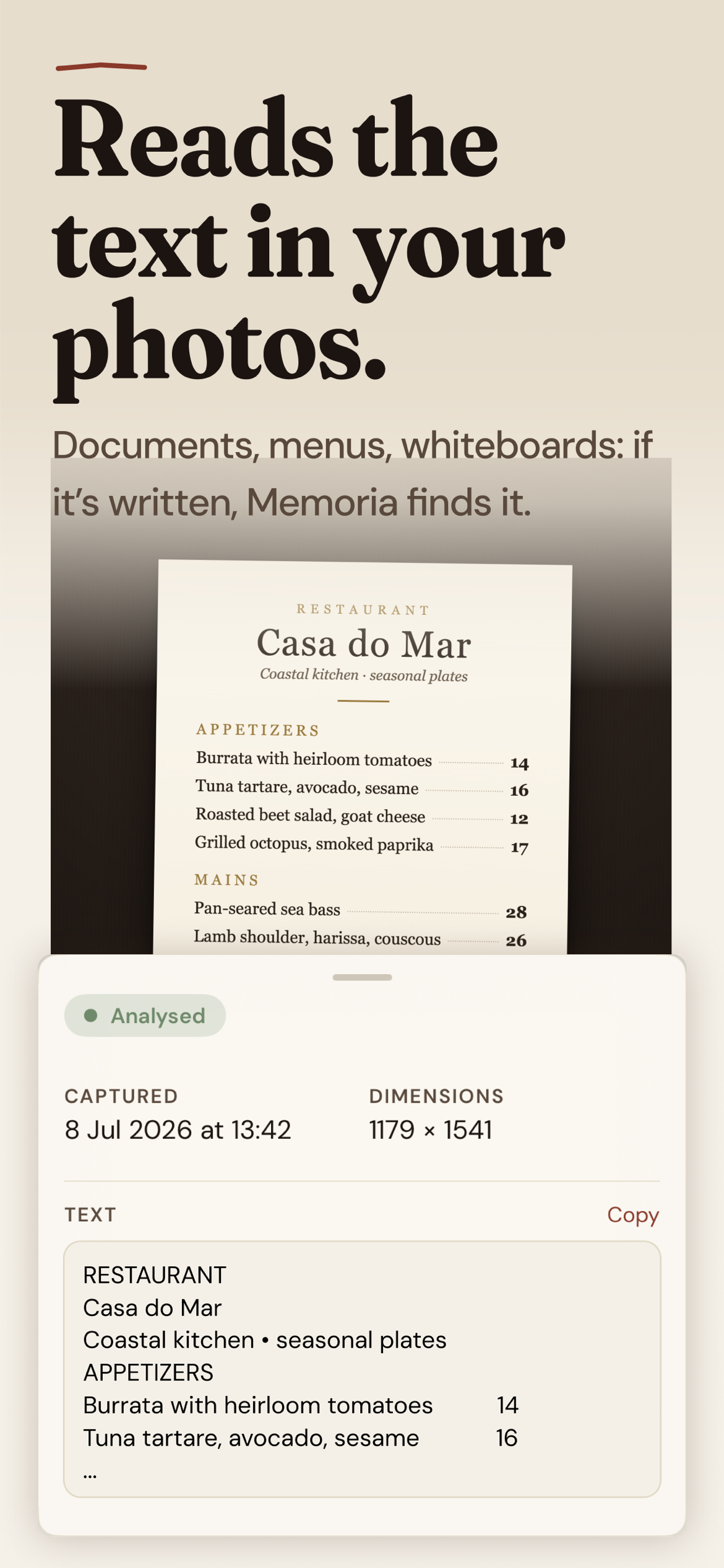 Screenshot of Memoria - showing app interface and features