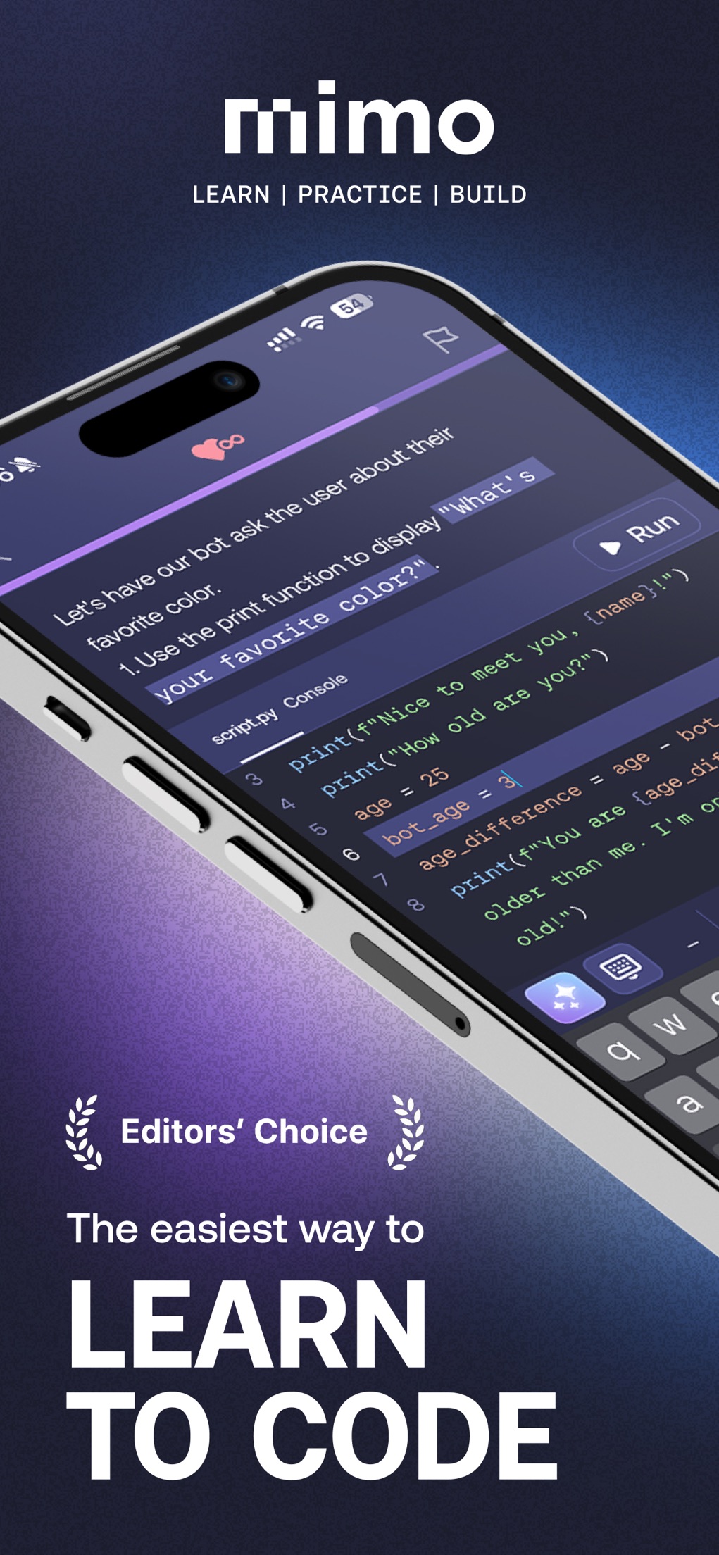 Screenshot of Mimo - showing app interface and features