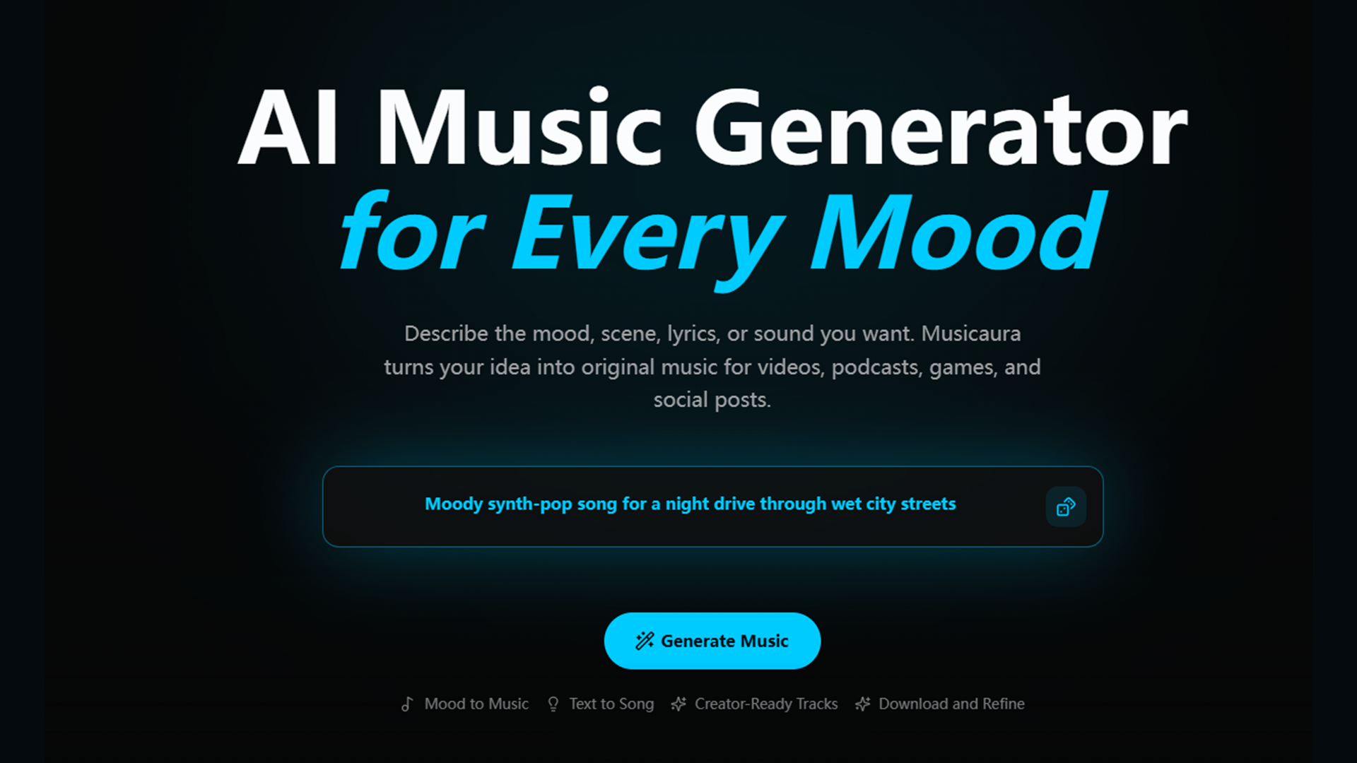 Screenshot of MusicAura AI - showing app interface and features