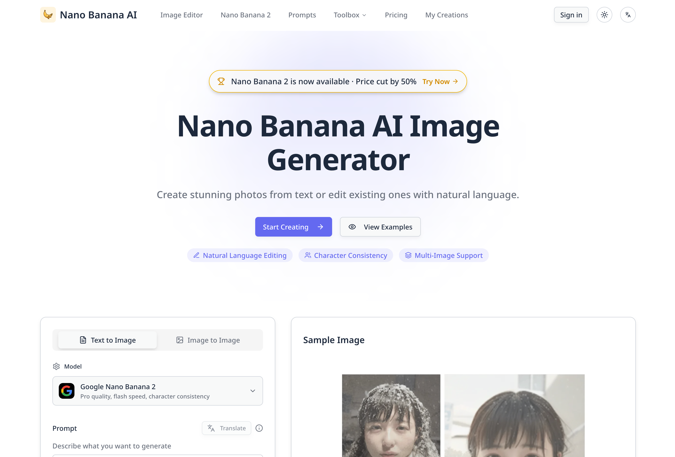 Screenshot of Nano Banana AI - showing app interface and features
