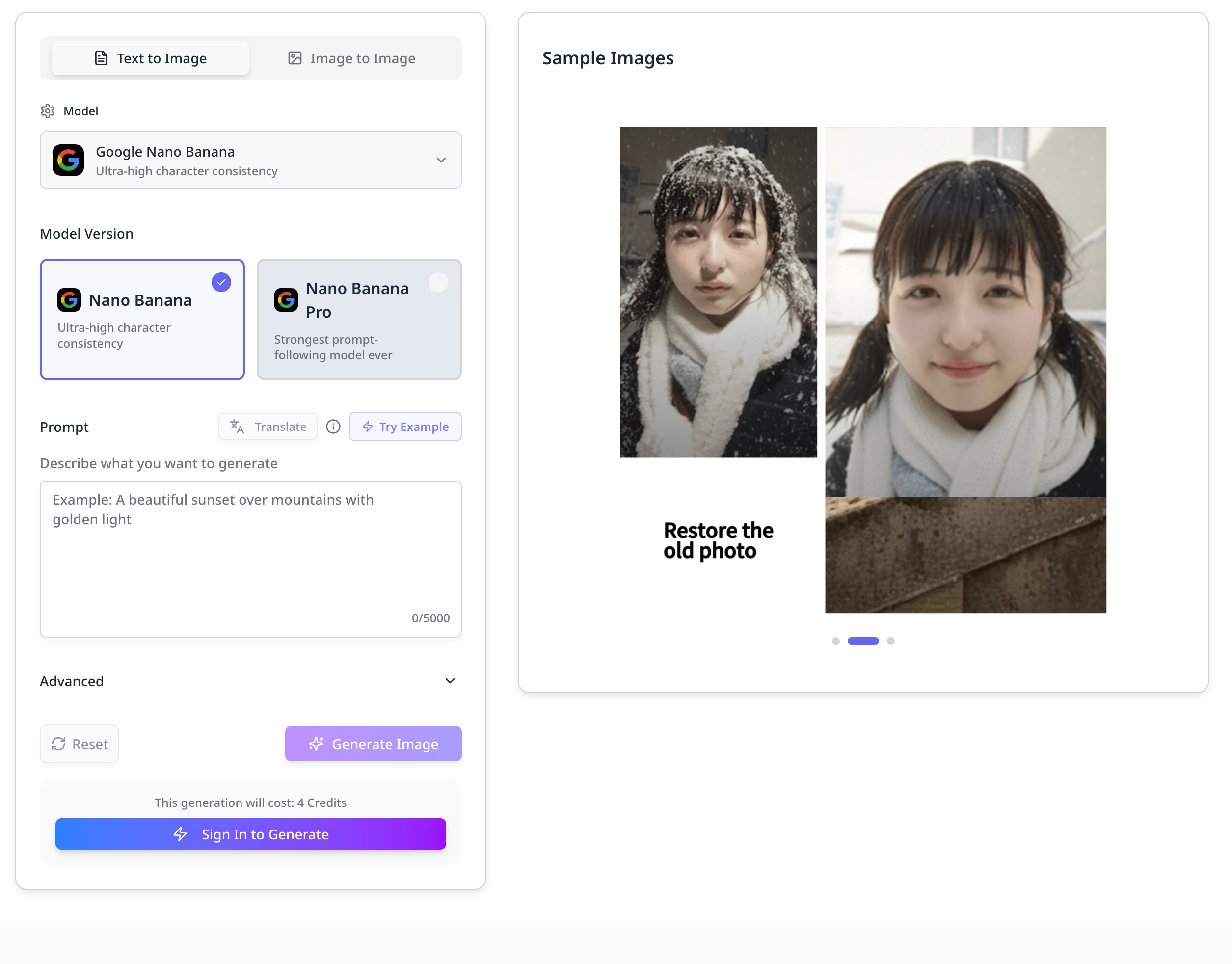 Screenshot of Nano Banana AI - showing app interface and features