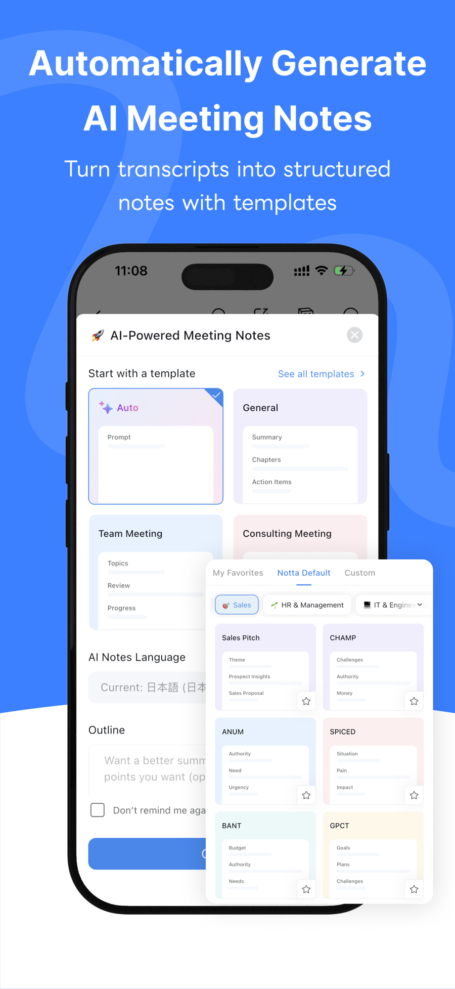 Screenshot of Notta - showing app interface and features