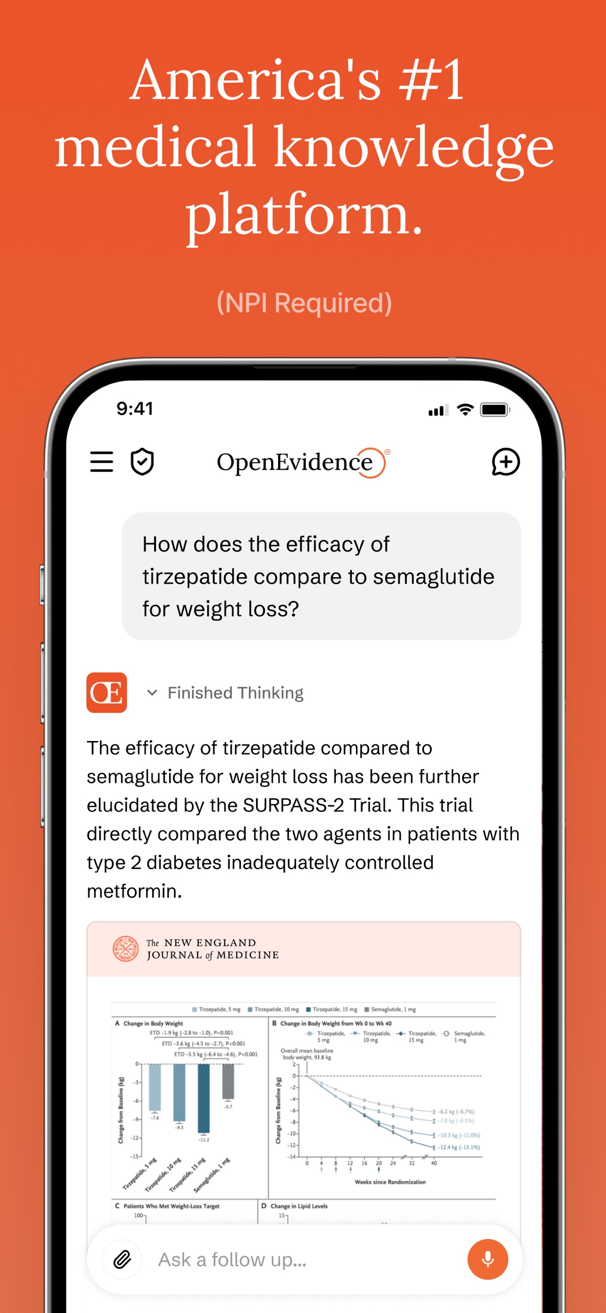 Screenshot of OpenEvidence - showing app interface and features